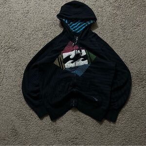Y2K Bilabong Zip up Black stripes Hoodie Size Medium